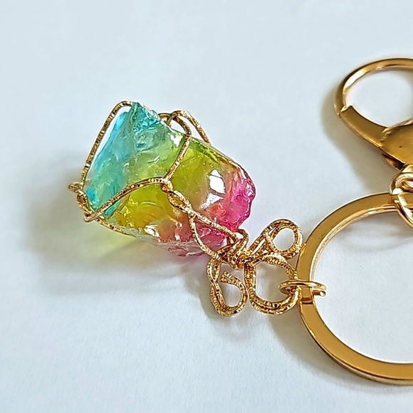 NEW! Ombre Natural Large Crystal Keychain Purse 🎒 Charm ~ Gift, Car Hanging - Picture 4 of 6